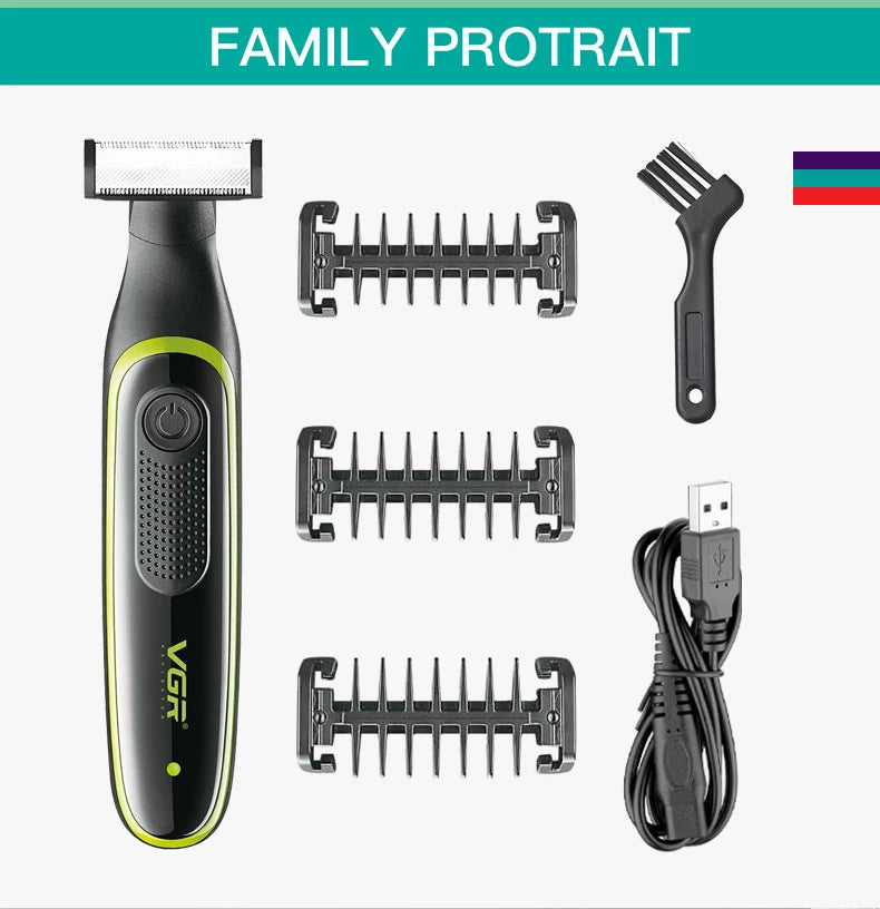 VGR One Blade Waterproof Hair Beard Trimmer Body Pubic Bikini Razor Facial Electric Shaver Rechargeable For Men & Women V-017