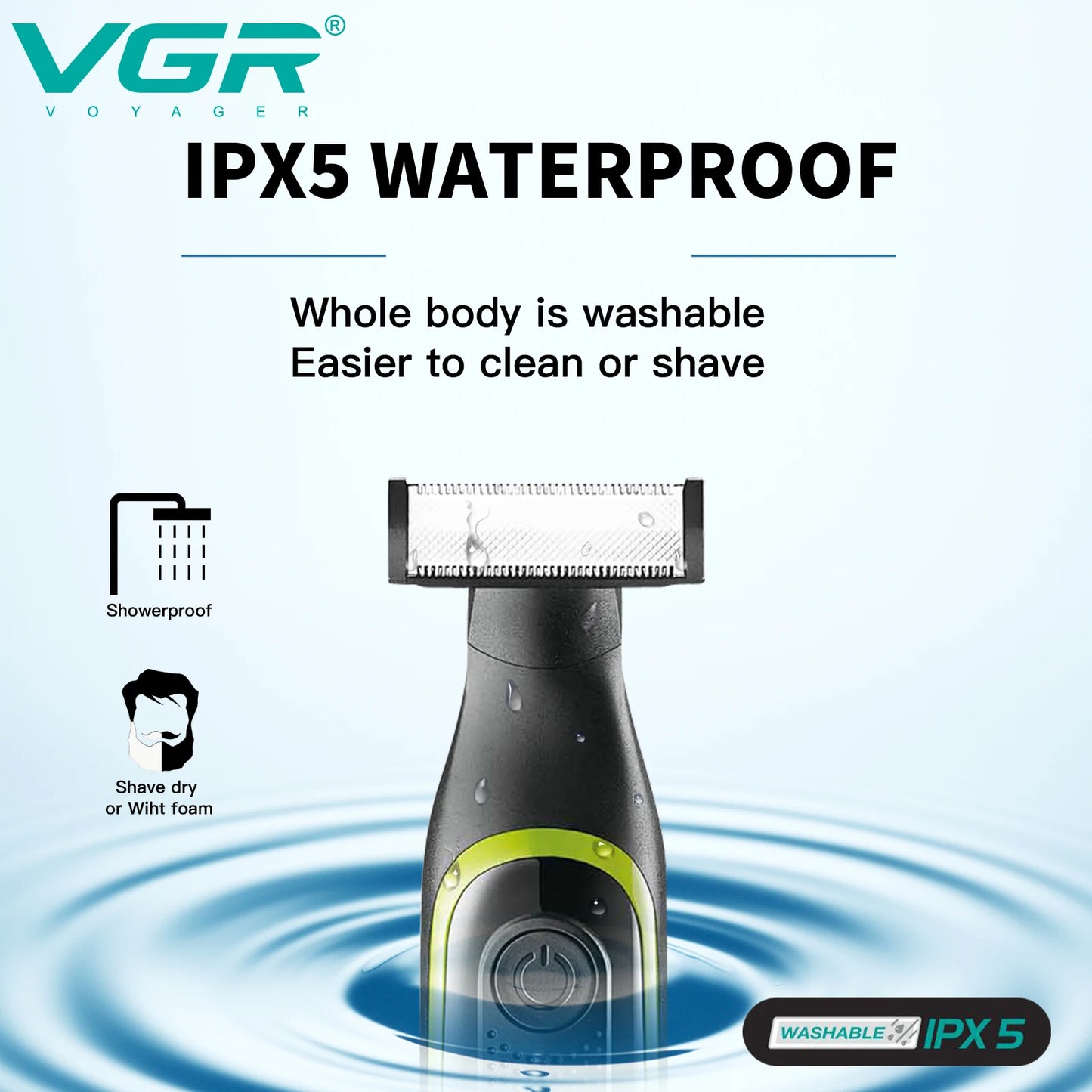 VGR One Blade Waterproof Hair Beard Trimmer Body Pubic Bikini Razor Facial Electric Shaver Rechargeable For Men & Women V-017