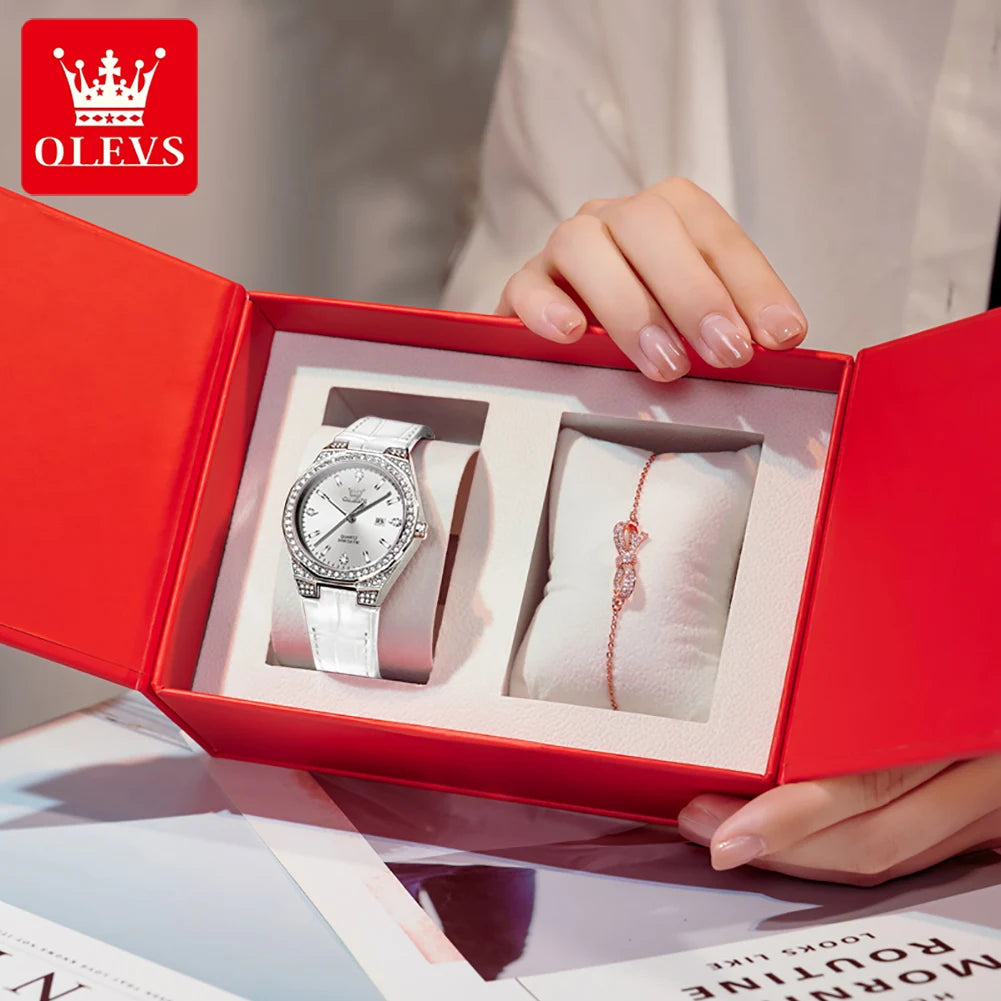 OLEVS 5606 NEW Women Watch Leather Waterproof Auto Date Quartz Watch for Ladies