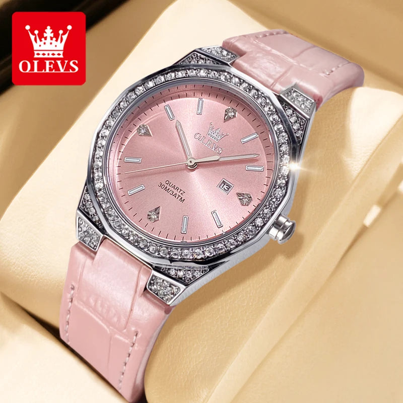 OLEVS 5606 NEW Women Watch Leather Waterproof Auto Date Quartz Watch for Ladies