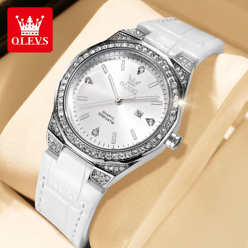OLEVS 5606 NEW Women Watch Leather Waterproof Auto Date Quartz Watch for Ladies