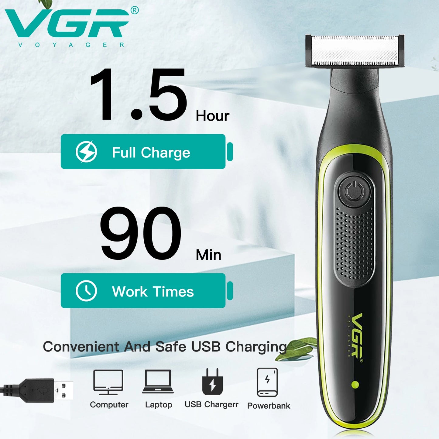 VGR One Blade Waterproof Hair Beard Trimmer Body Pubic Bikini Razor Facial Electric Shaver Rechargeable For Men & Women V-017