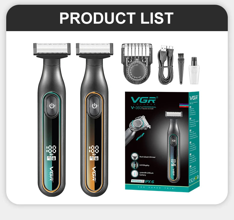VGR 360 Hair Trimmer Waterproof Household Rechargeable Adjustable Hair Trimmer Full Body Washable Reciprocating Men's Trimmer