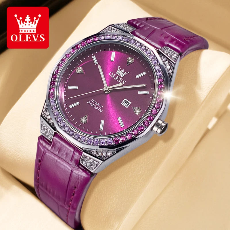 OLEVS 5606 NEW Women Watch Leather Waterproof Auto Date Quartz Watch for Ladies