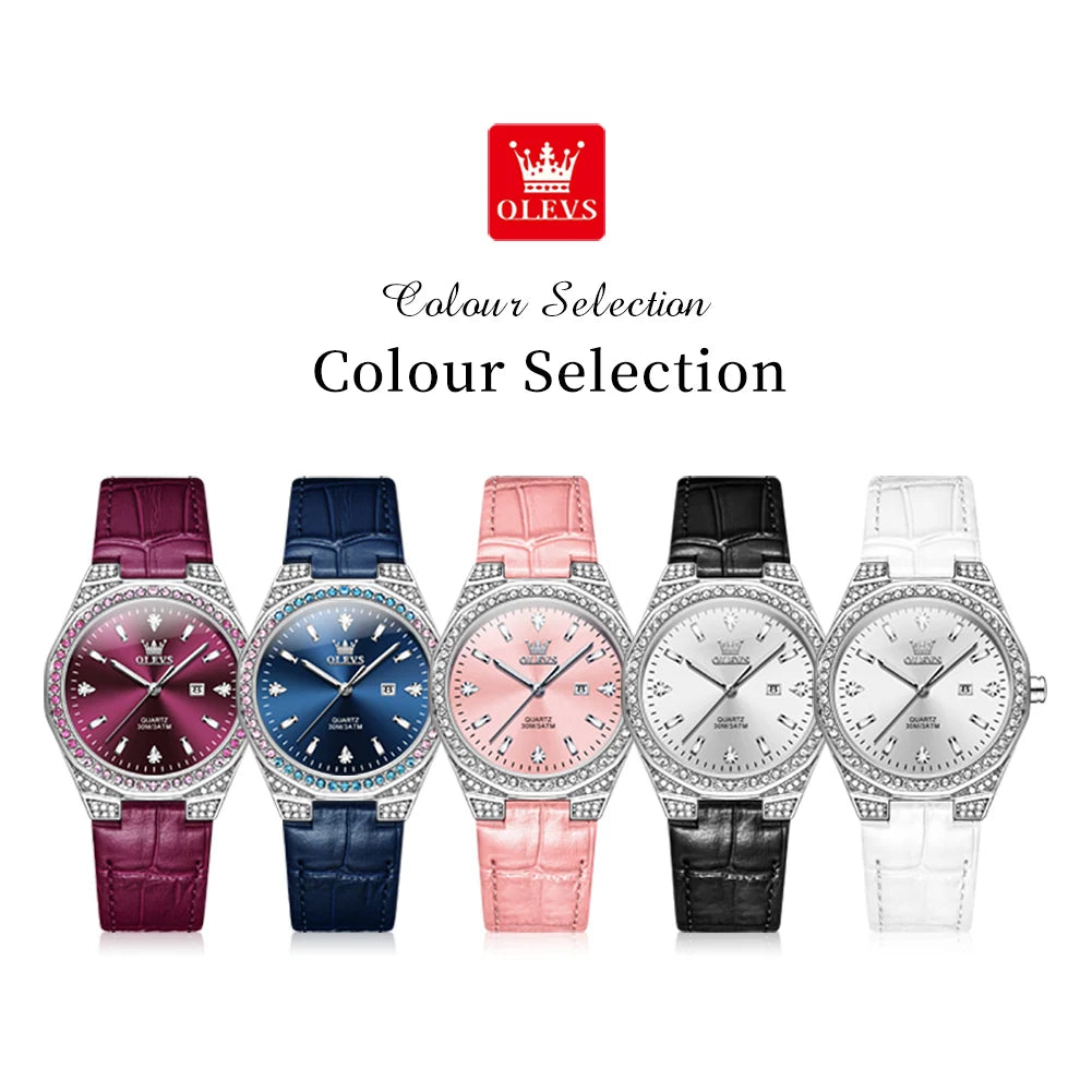 OLEVS 5606 NEW Women Watch Leather Waterproof Auto Date Quartz Watch for Ladies