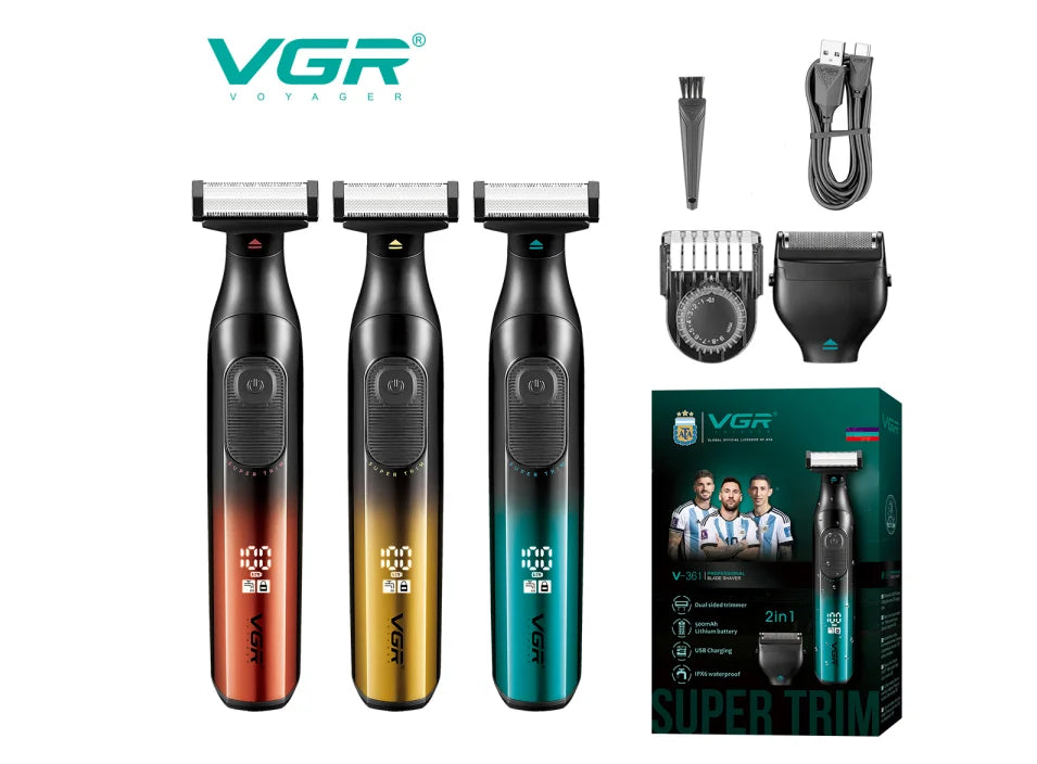 VGR new hair remover 3-in-1 hair trimming set gradient color household shaver IPX6 waterproof intelligent digital shaver V-361