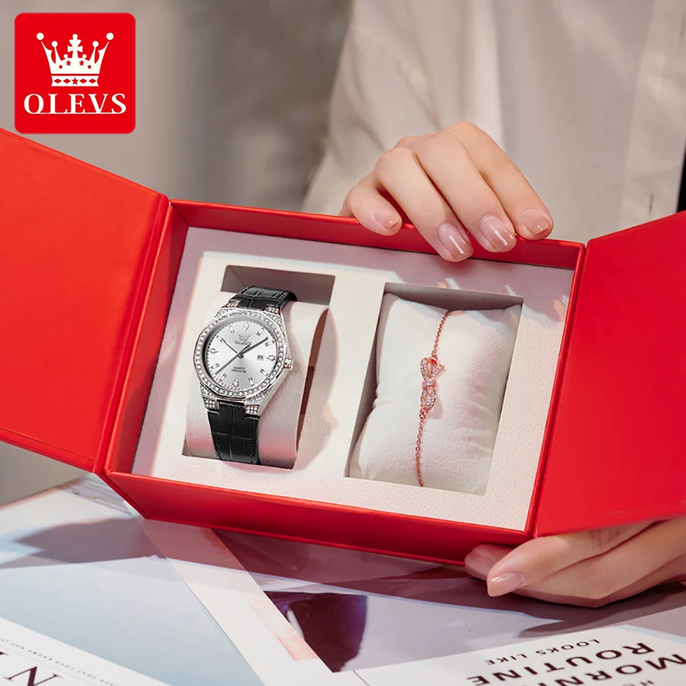 OLEVS 5606 NEW Women Watch Leather Waterproof Auto Date Quartz Watch for Ladies