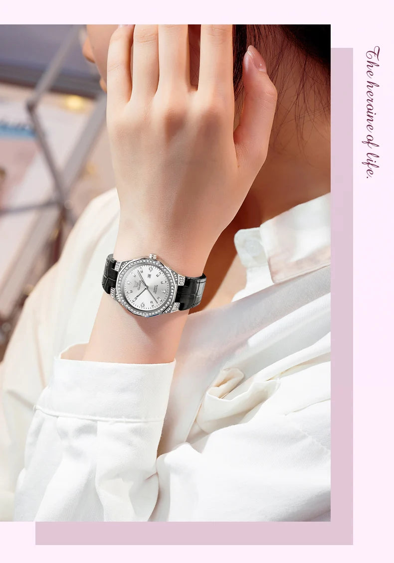 OLEVS 5606 NEW Women Watch Leather Waterproof Auto Date Quartz Watch for Ladies