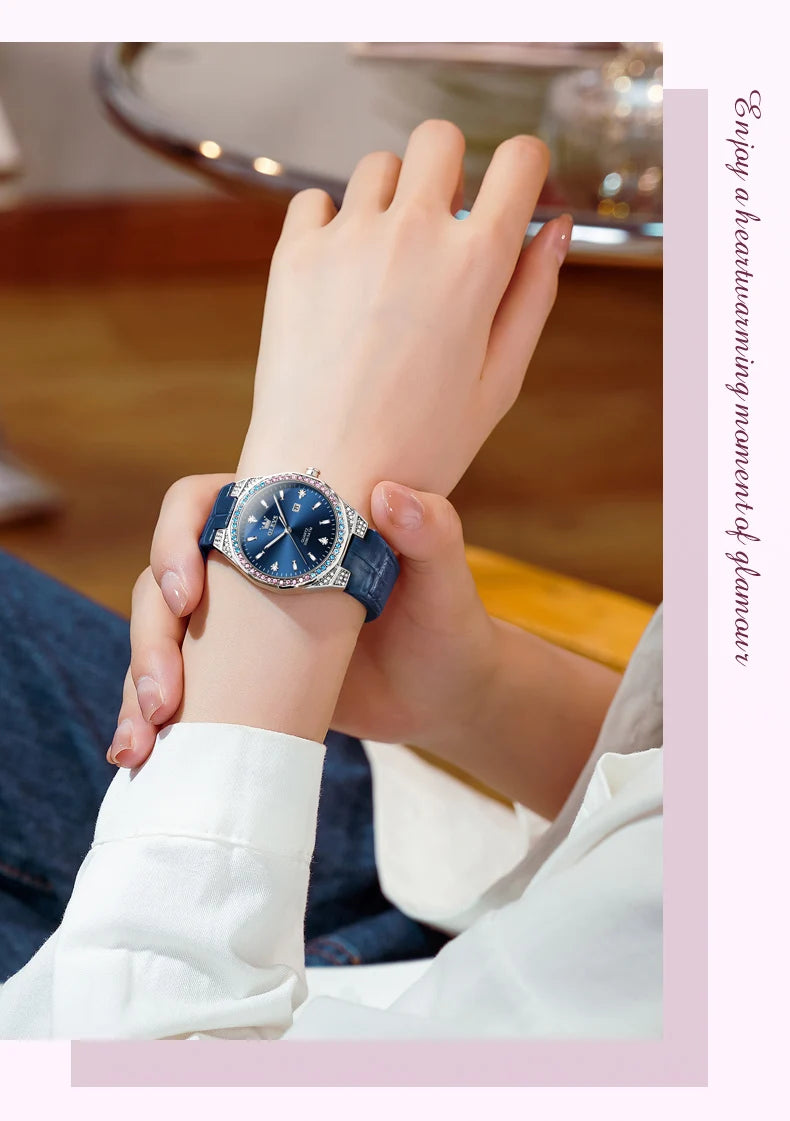 OLEVS 5606 NEW Women Watch Leather Waterproof Auto Date Quartz Watch for Ladies