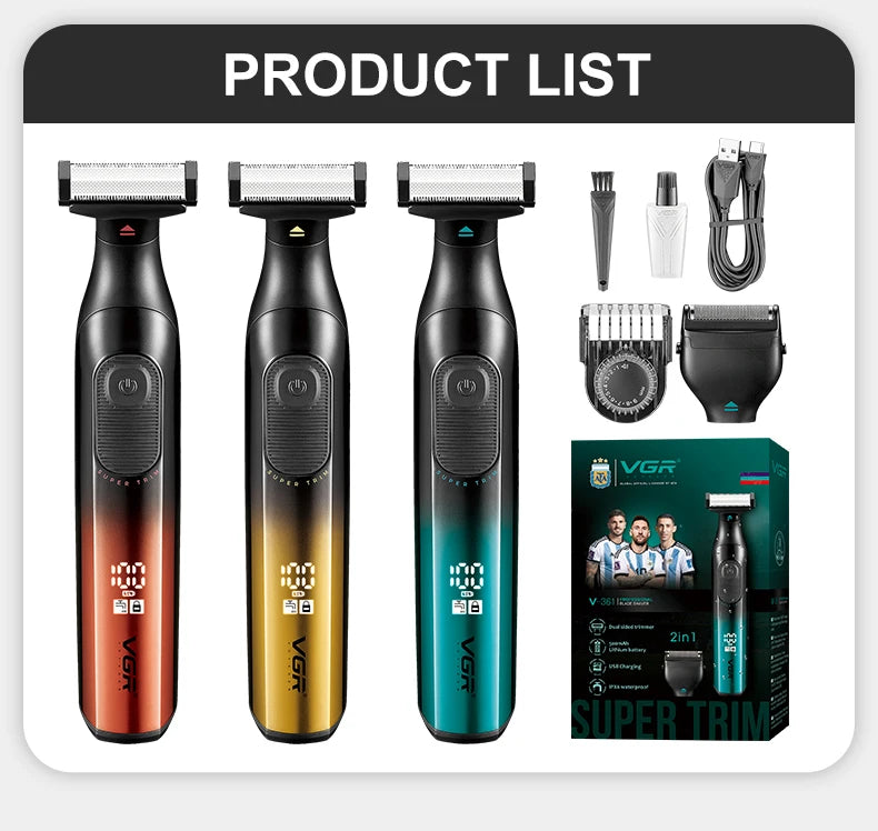 VGR new hair remover 3-in-1 hair trimming set gradient color household shaver IPX6 waterproof intelligent digital shaver V-361