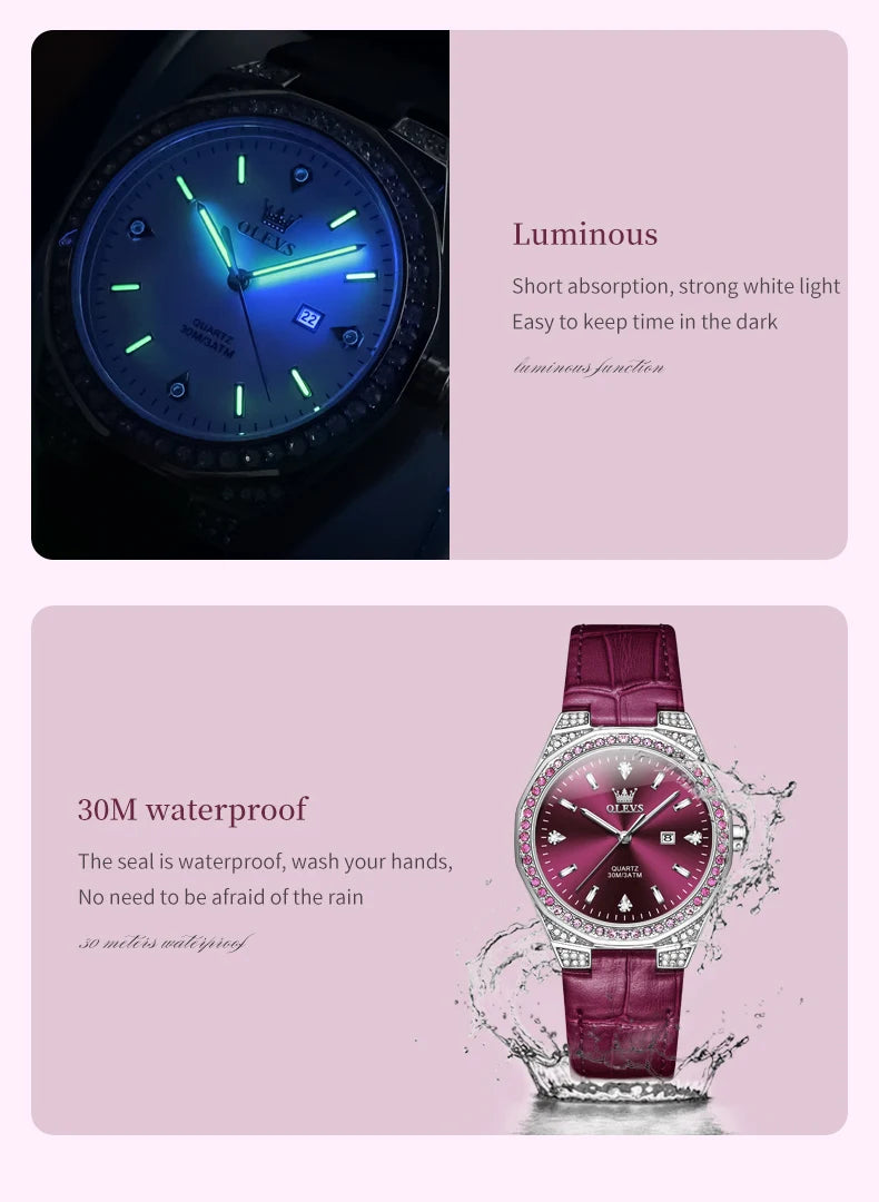 OLEVS 5606 NEW Women Watch Leather Waterproof Auto Date Quartz Watch for Ladies