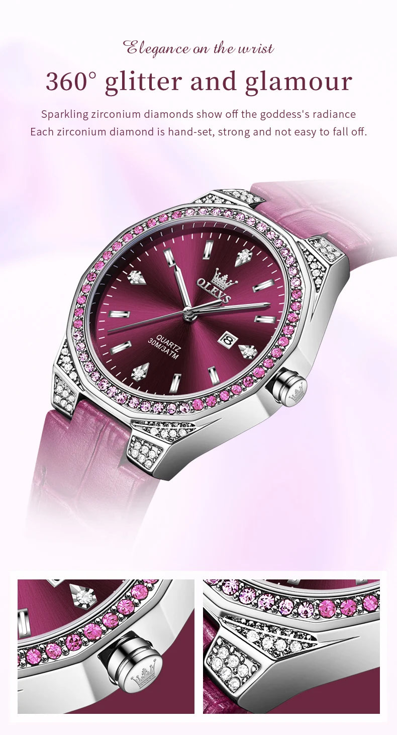 OLEVS 5606 NEW Women Watch Leather Waterproof Auto Date Quartz Watch for Ladies