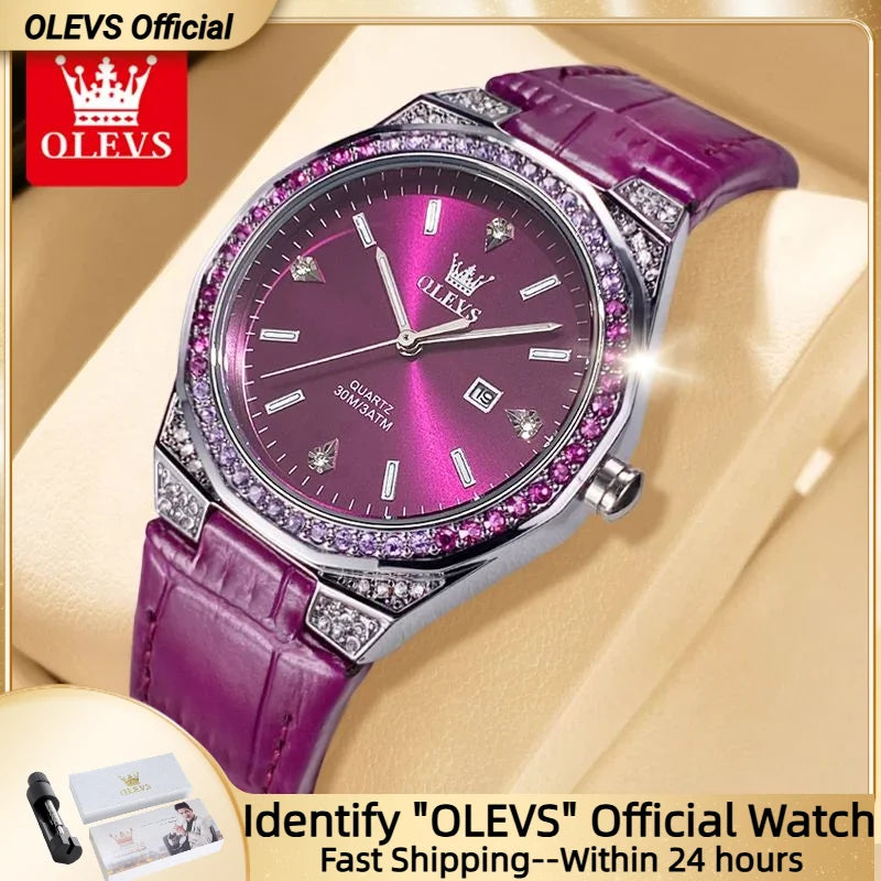 OLEVS 5606 NEW Women Watch Leather Waterproof Auto Date Quartz Watch for Ladies