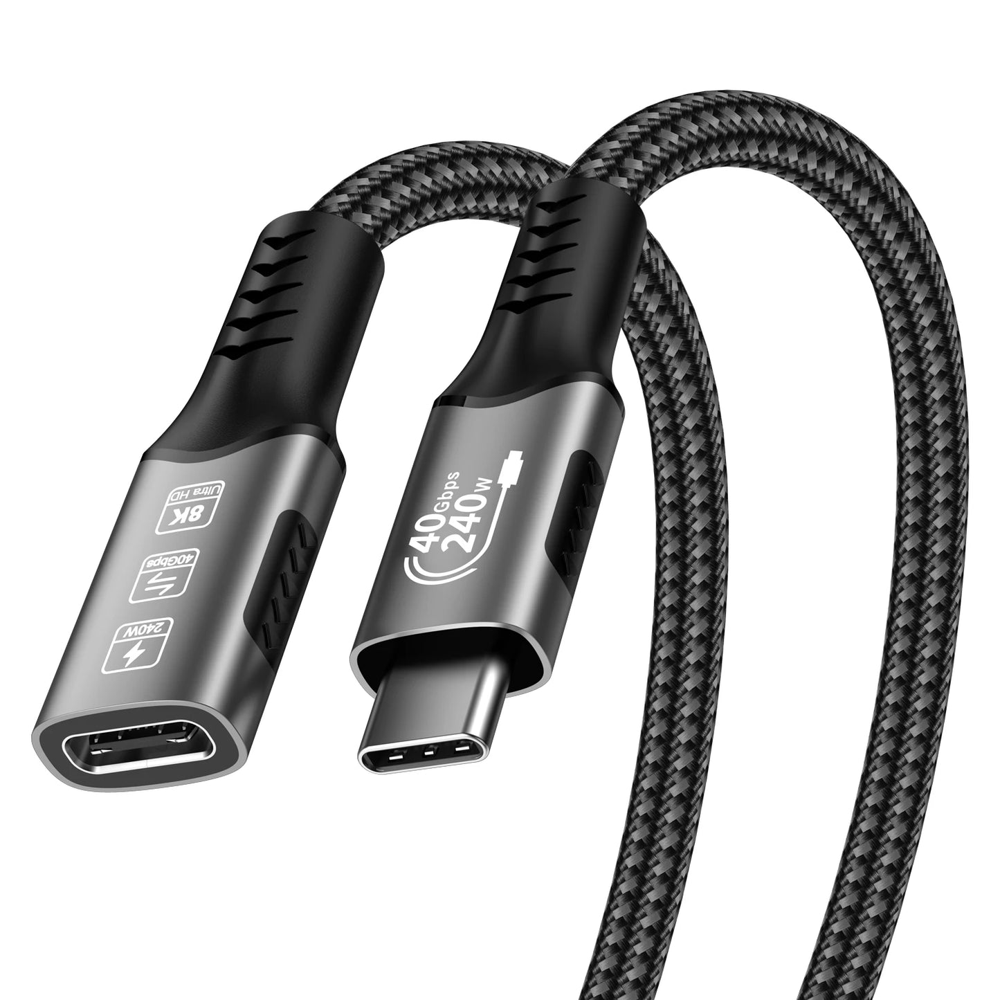 8K USB C 4 Extension Cable Fast Charging Cable Extender Male to Female Type C UHD Video 40Gbps 240W PD3.1 with Thunderbolt 4/3