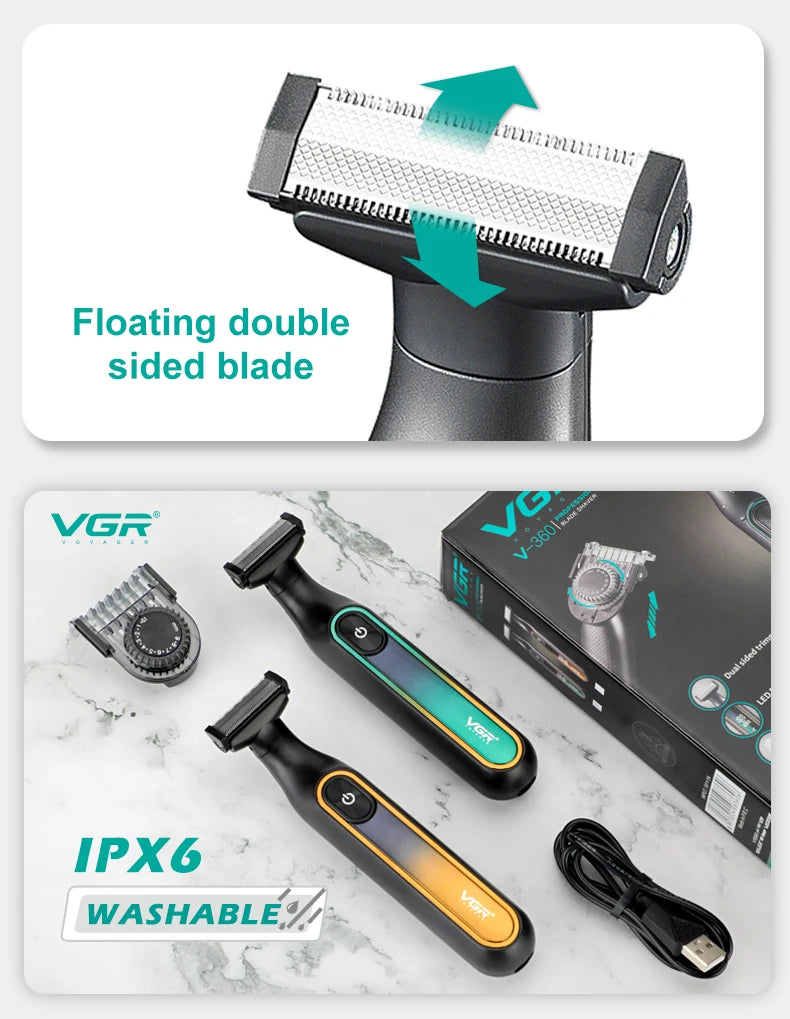VGR 360 Hair Trimmer Waterproof Household Rechargeable Adjustable Hair Trimmer Full Body Washable Reciprocating Men's Trimmer