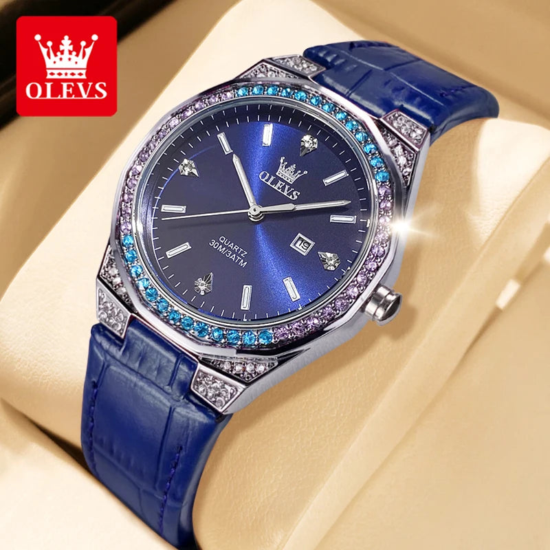 OLEVS 5606 NEW Women Watch Leather Waterproof Auto Date Quartz Watch for Ladies