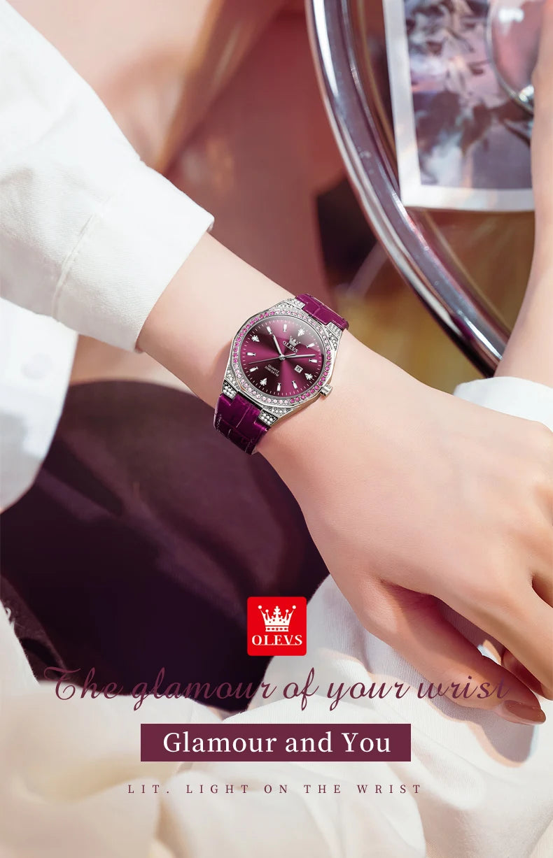 OLEVS 5606 NEW Women Watch Leather Waterproof Auto Date Quartz Watch for Ladies