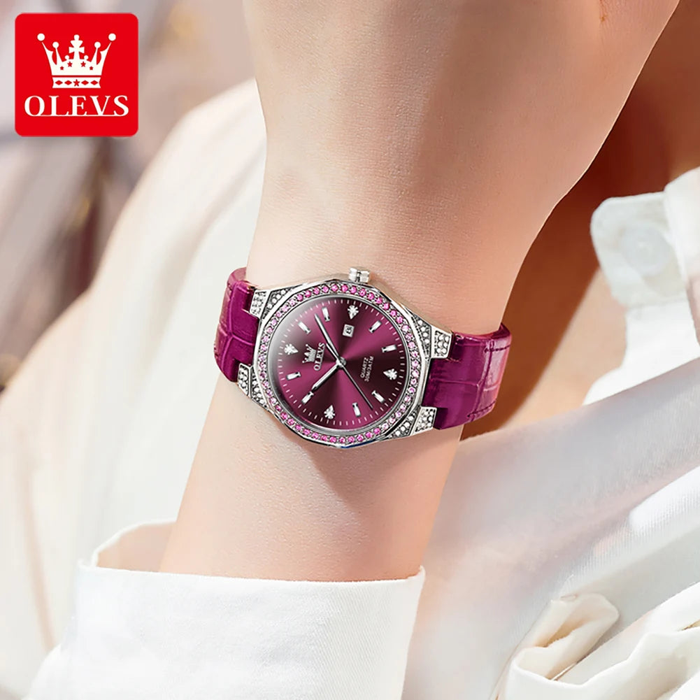 OLEVS 5606 NEW Women Watch Leather Waterproof Auto Date Quartz Watch for Ladies