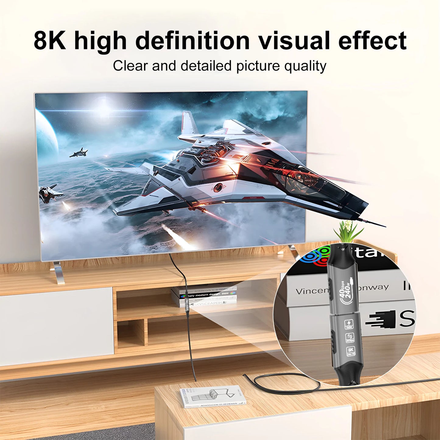 8K USB C 4 Extension Cable Fast Charging Cable Extender Male to Female Type C UHD Video 40Gbps 240W PD3.1 with Thunderbolt 4/3