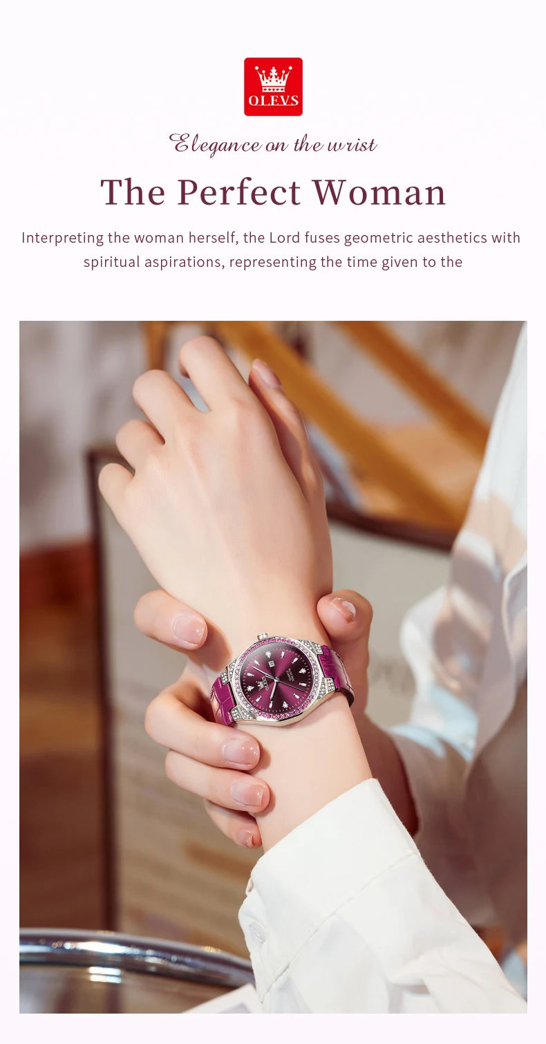 OLEVS 5606 NEW Women Watch Leather Waterproof Auto Date Quartz Watch for Ladies