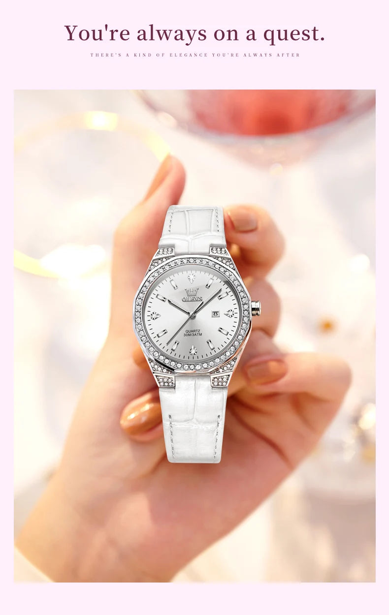 OLEVS 5606 NEW Women Watch Leather Waterproof Auto Date Quartz Watch for Ladies
