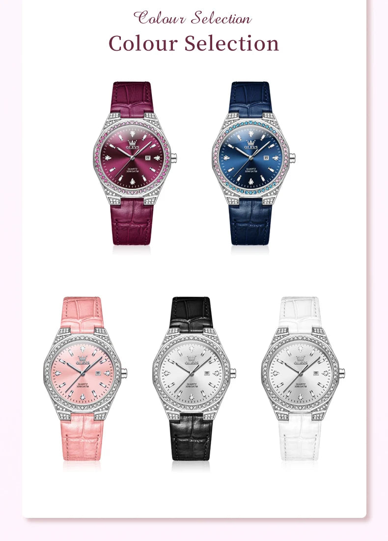 OLEVS 5606 NEW Women Watch Leather Waterproof Auto Date Quartz Watch for Ladies