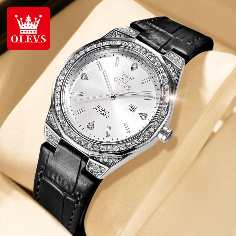 OLEVS 5606 NEW Women Watch Leather Waterproof Auto Date Quartz Watch for Ladies