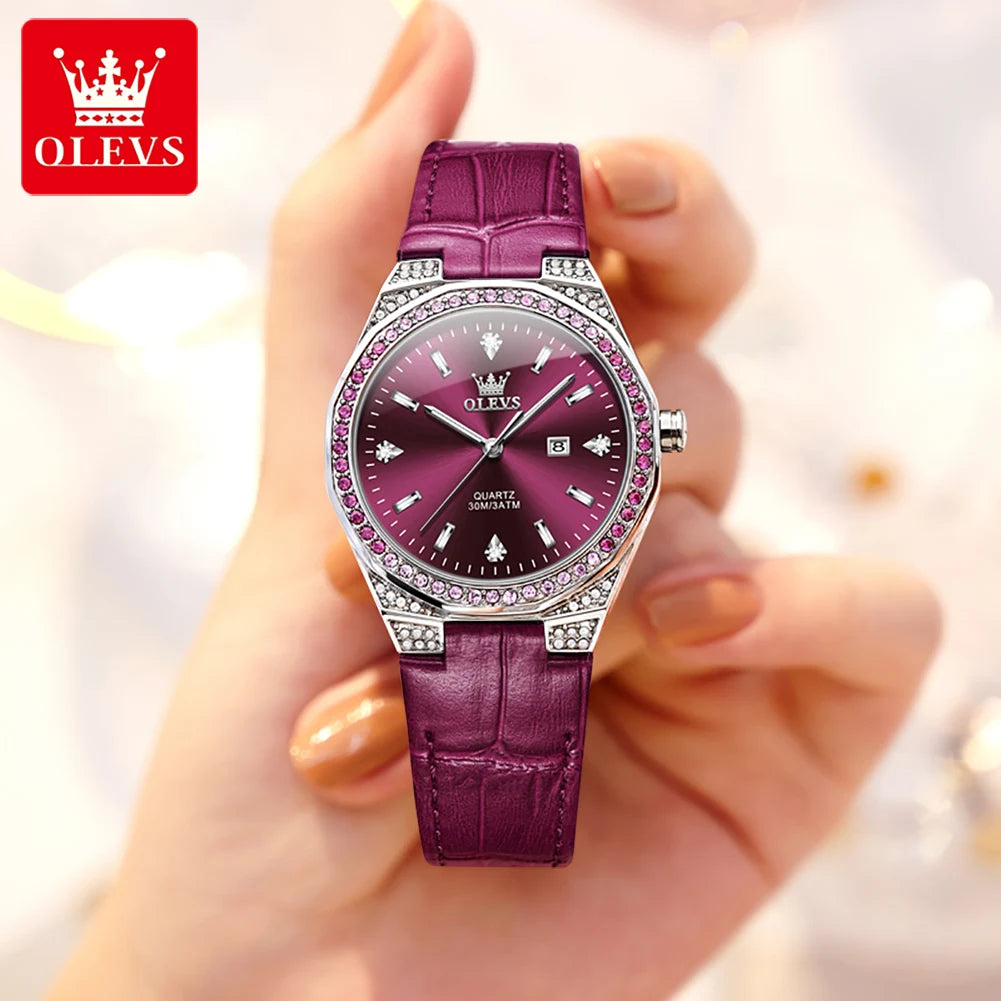 OLEVS 5606 NEW Women Watch Leather Waterproof Auto Date Quartz Watch for Ladies
