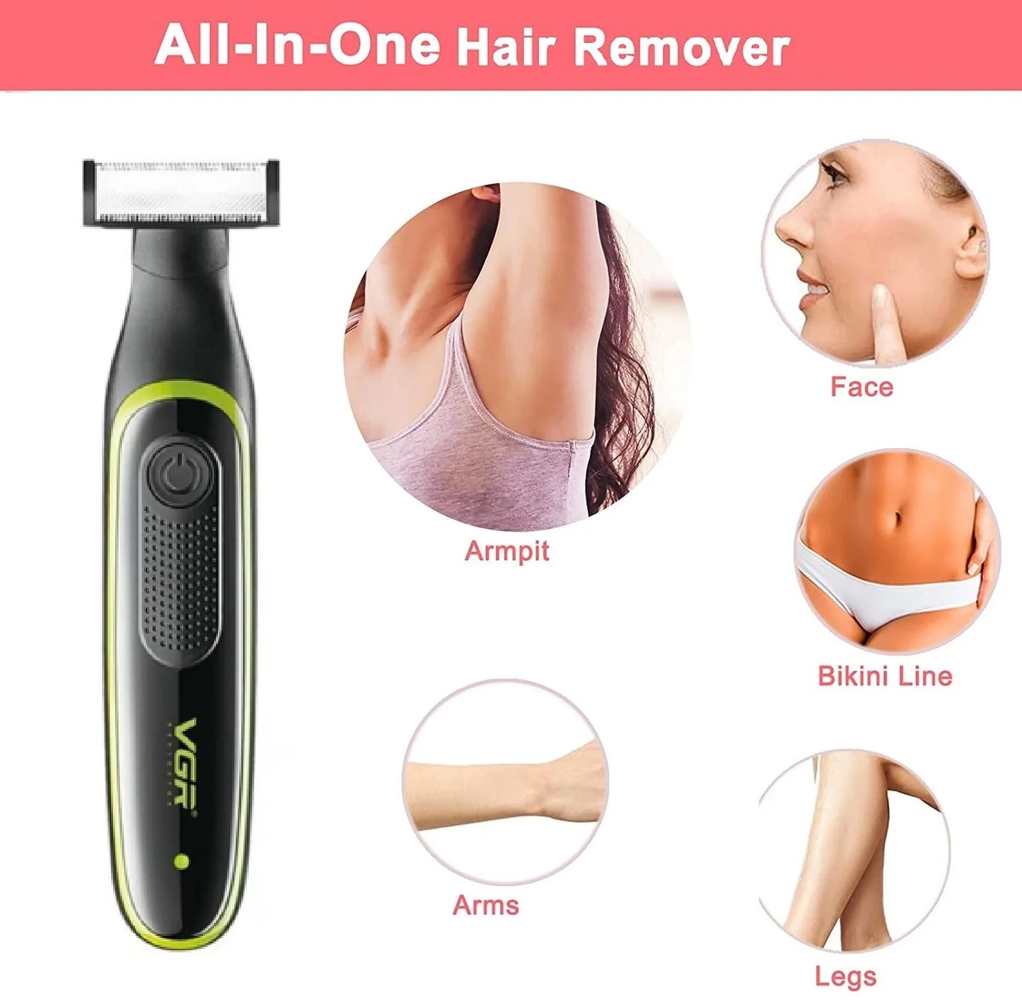 VGR One Blade Waterproof Hair Beard Trimmer Body Pubic Bikini Razor Facial Electric Shaver Rechargeable For Men & Women V-017