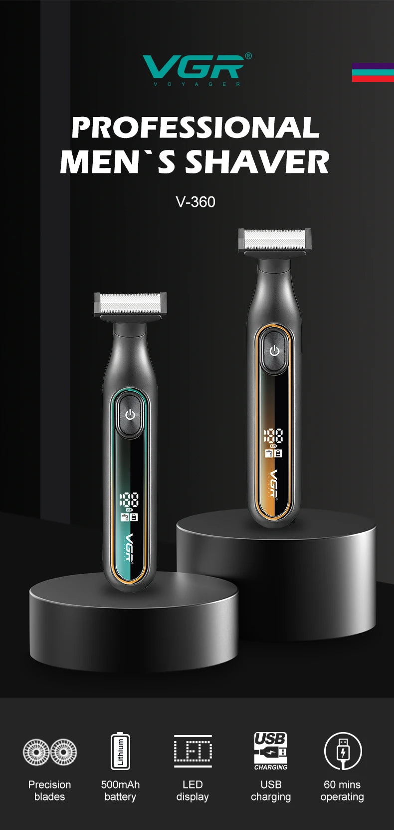 VGR 360 Hair Trimmer Waterproof Household Rechargeable Adjustable Hair Trimmer Full Body Washable Reciprocating Men's Trimmer