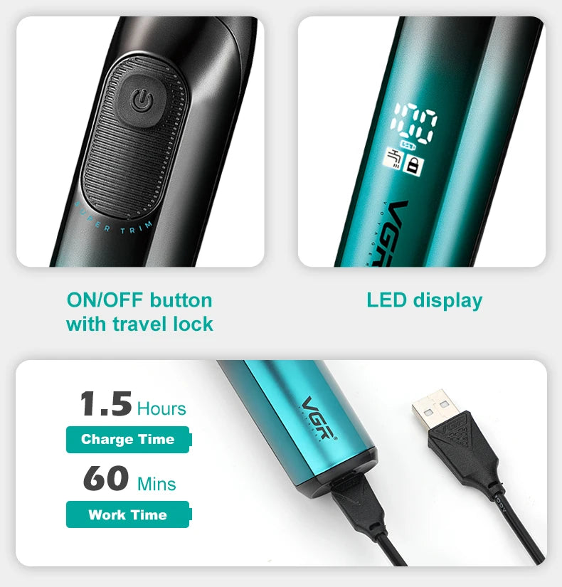 VGR new hair remover 3-in-1 hair trimming set gradient color household shaver IPX6 waterproof intelligent digital shaver V-361